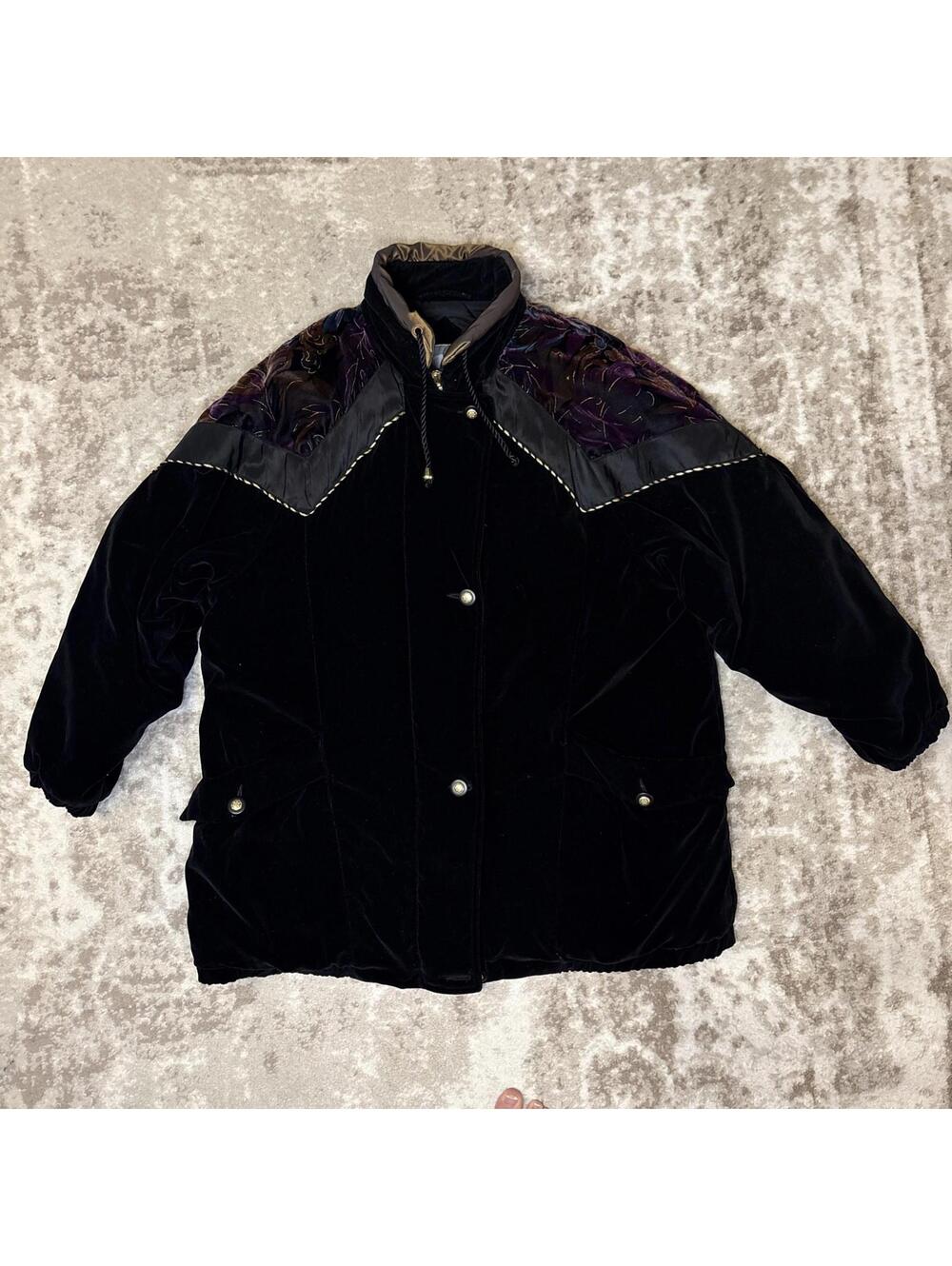 Vintage Current Seen Coat 2XL Black Velvet 80s, 90s Warm & Cozy